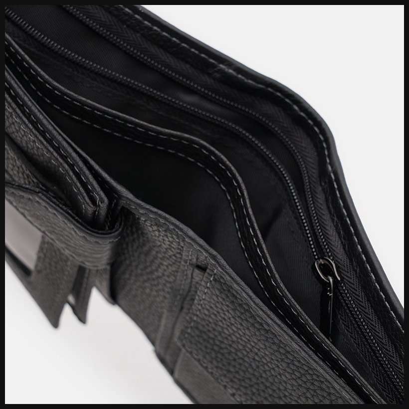 Кожаное мужское портмоне черного цвета с блоком для карточек и документов Ricco Grande 71553