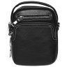 Маленька чоловіча сумка-барсетка з натуральної шкіри чорного кольору з білим рядком Ricco Grande 71653 - 2
