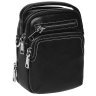 Маленька чоловіча сумка-барсетка з натуральної шкіри чорного кольору з білим рядком Ricco Grande 71653 - 4