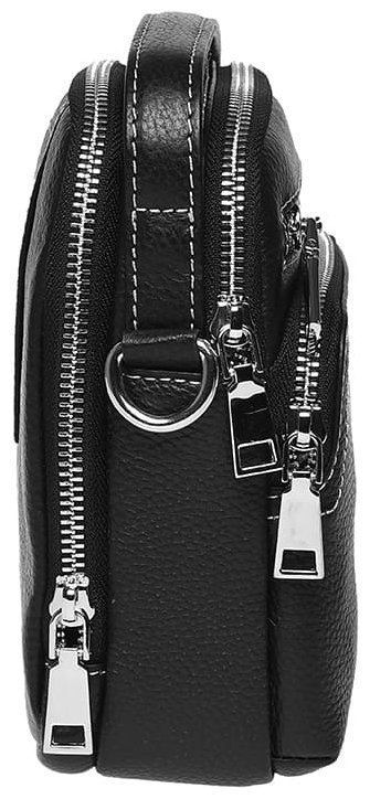 Маленькая мужская сумка-барсетка из натуральной кожи черного цвета с белой строчкой Ricco Grande 71653
