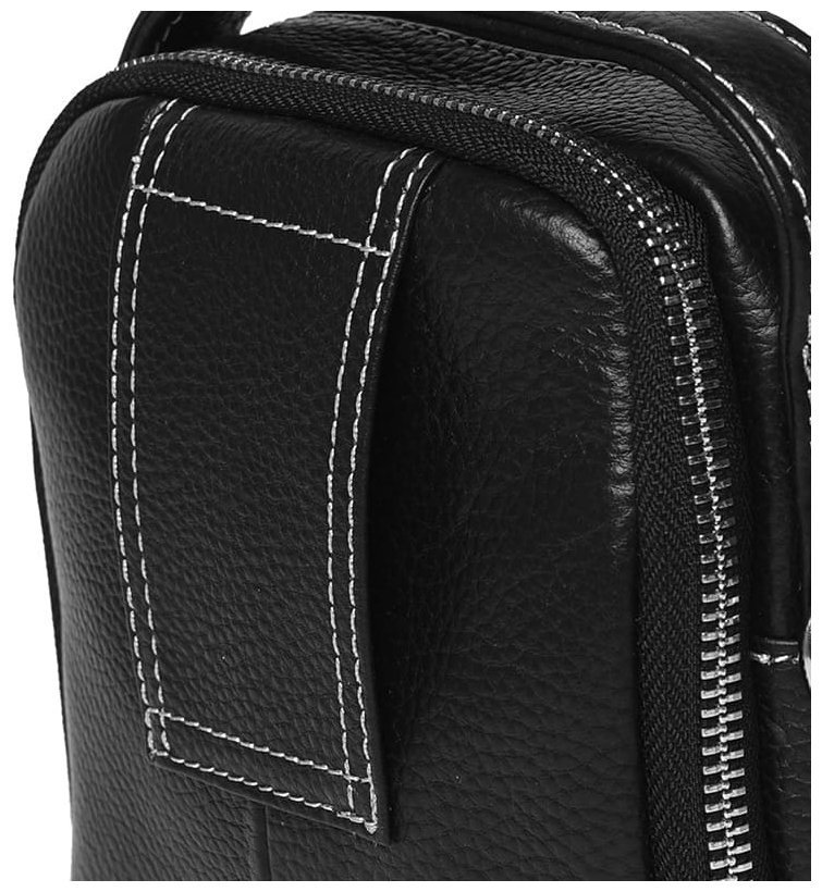 Маленька чоловіча сумка-барсетка з натуральної шкіри чорного кольору з білим рядком Ricco Grande 71653