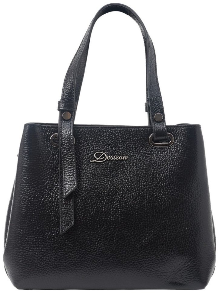 Вместительная женская сумка из зернистой кожи черного цвета Desisan 81753 modnotak фото №1
