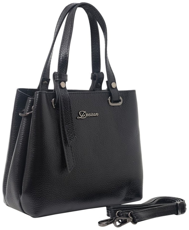 Вместительная женская сумка из зернистой кожи черного цвета Desisan 81753 modnotak фото №2