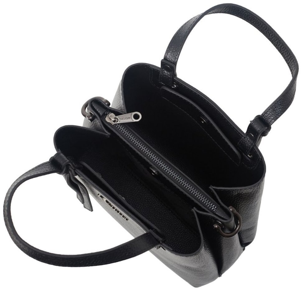 Вместительная женская сумка из зернистой кожи черного цвета Desisan 81753 modnotak фото №6