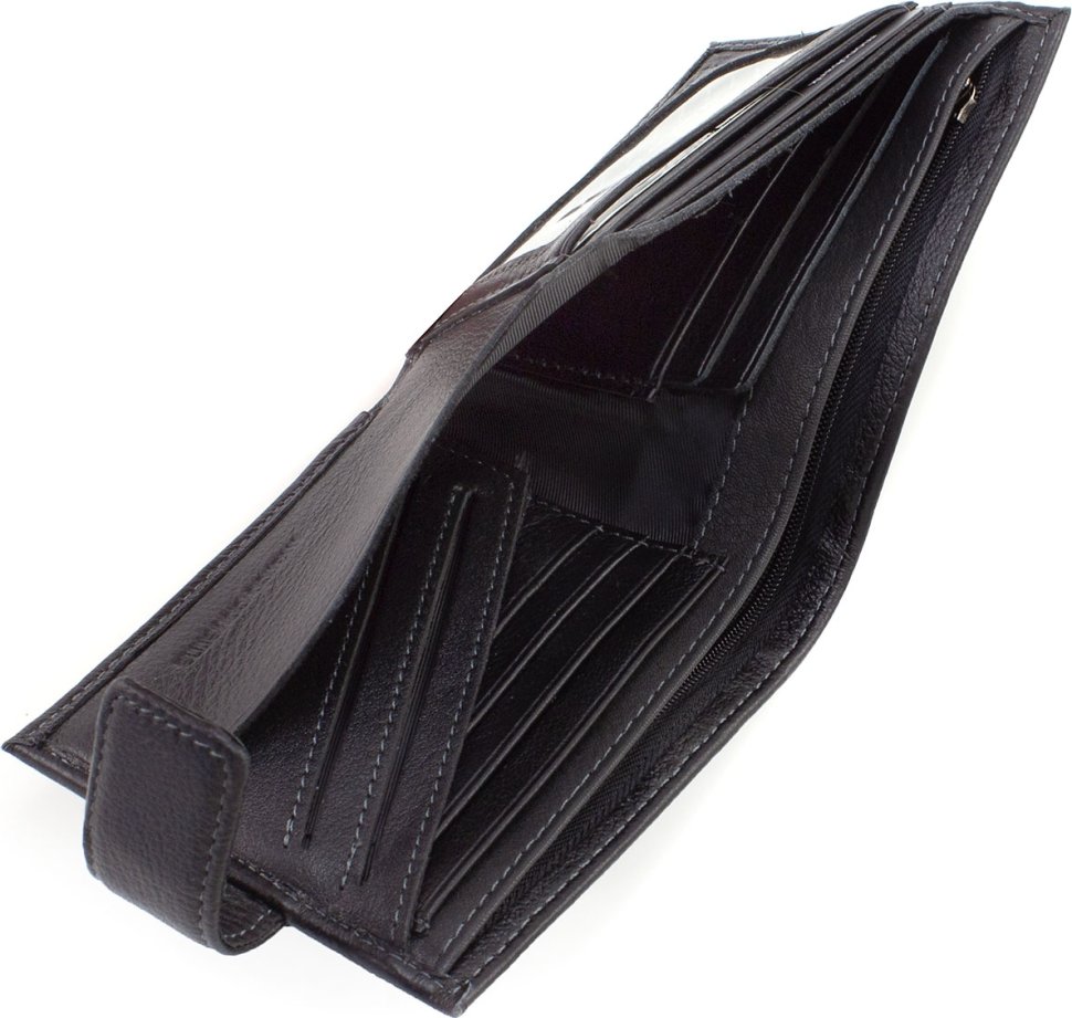 Стильное мужское портмоне на магните из натуральной кожи черного цвета Marco Coverna (19739)
