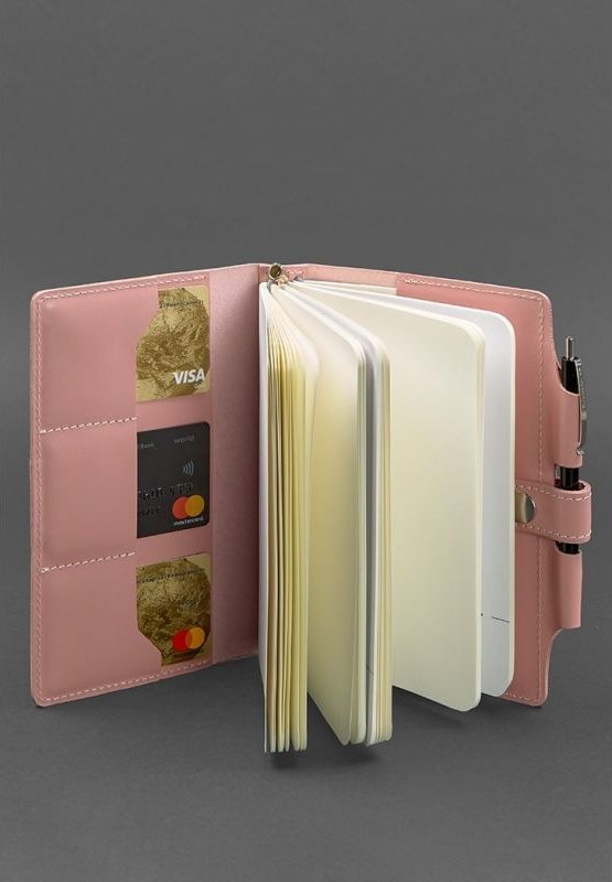 Шкіряний жіночий блокнот (Софт-бук) в рожевому кольорі на кнопці - BlankNote (42053)