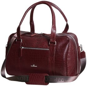 Коричневая дорожная сумка из натуральной кожи с имитицией рептилии Vip Collection 102353