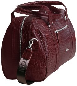 Коричневая дорожная сумка из натуральной кожи с имитицией рептилии Vip Collection 102353