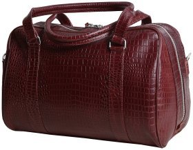 Коричневая дорожная сумка из натуральной кожи с имитицией рептилии Vip Collection 102353