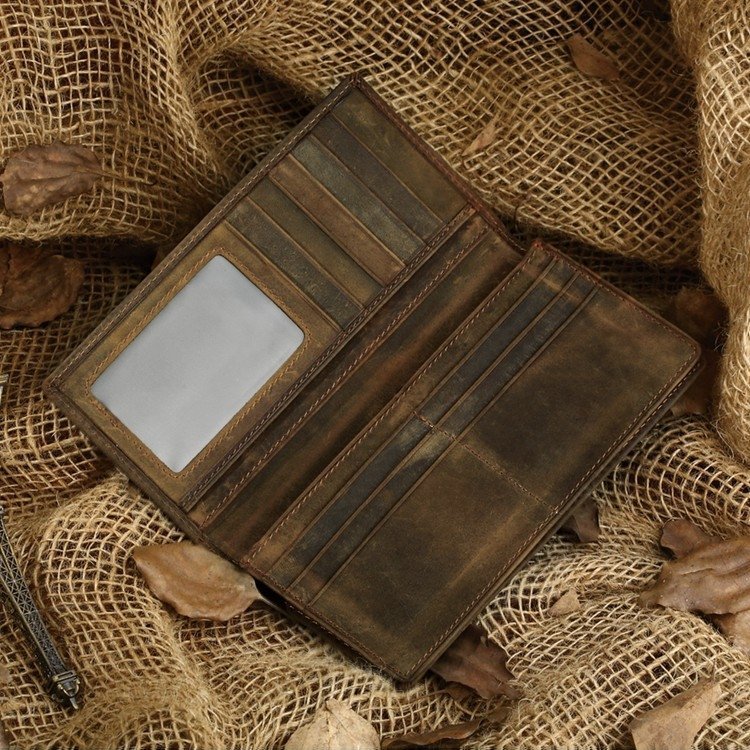 Тонкий чоловічий купюрник коричневого кольору з вінтажній шкіри Vintage (14228)