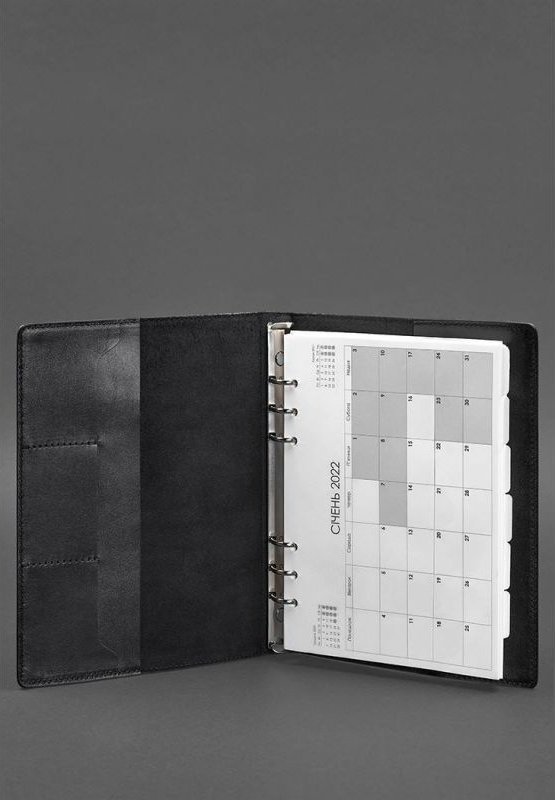Кожаный блокнот на сегрегаторе в мягкой обложке черного цвета - BlankNote (42453)