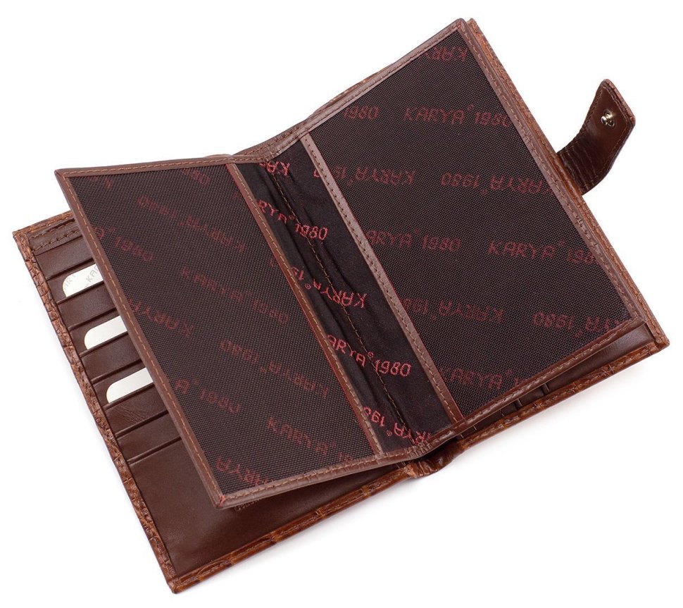 Вертикальное портмоне из кожи рыжего цвета с отделением для паспорта KARYA (0405-61)