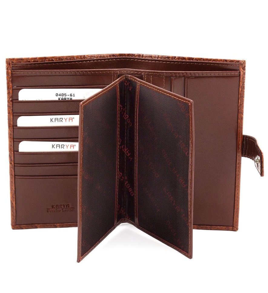 Вертикальное портмоне из кожи рыжего цвета с отделением для паспорта KARYA (0405-61)
