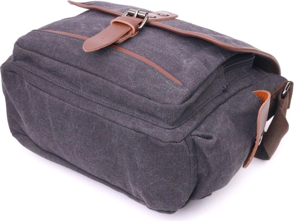 Чорна горизонтальна чоловіча сумка з текстилю з клапаном Vintage (2421247)