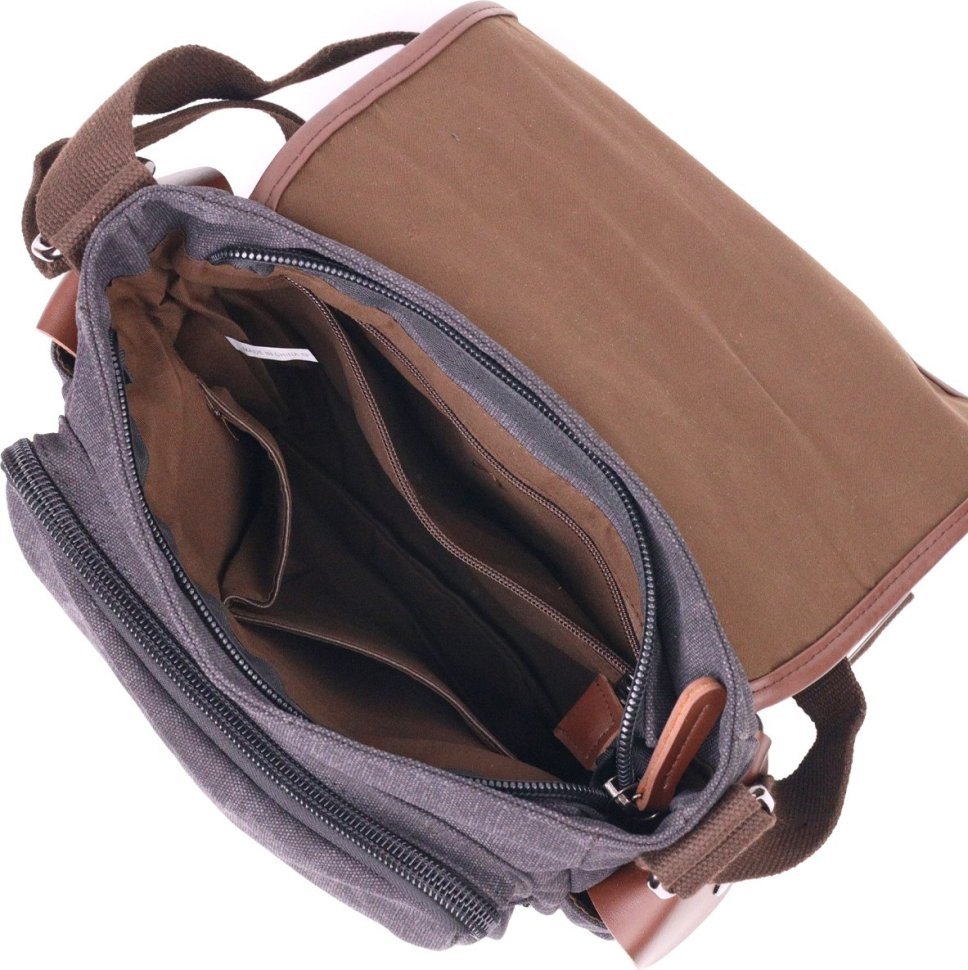 Чорна горизонтальна чоловіча сумка з текстилю з клапаном Vintage (2421247)