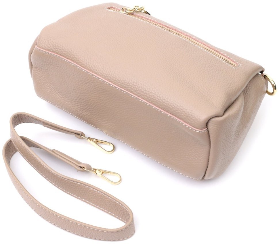 Женская кожаная сумка с металлическим декором Vintage 22609 Бежевая modnotak фото №7