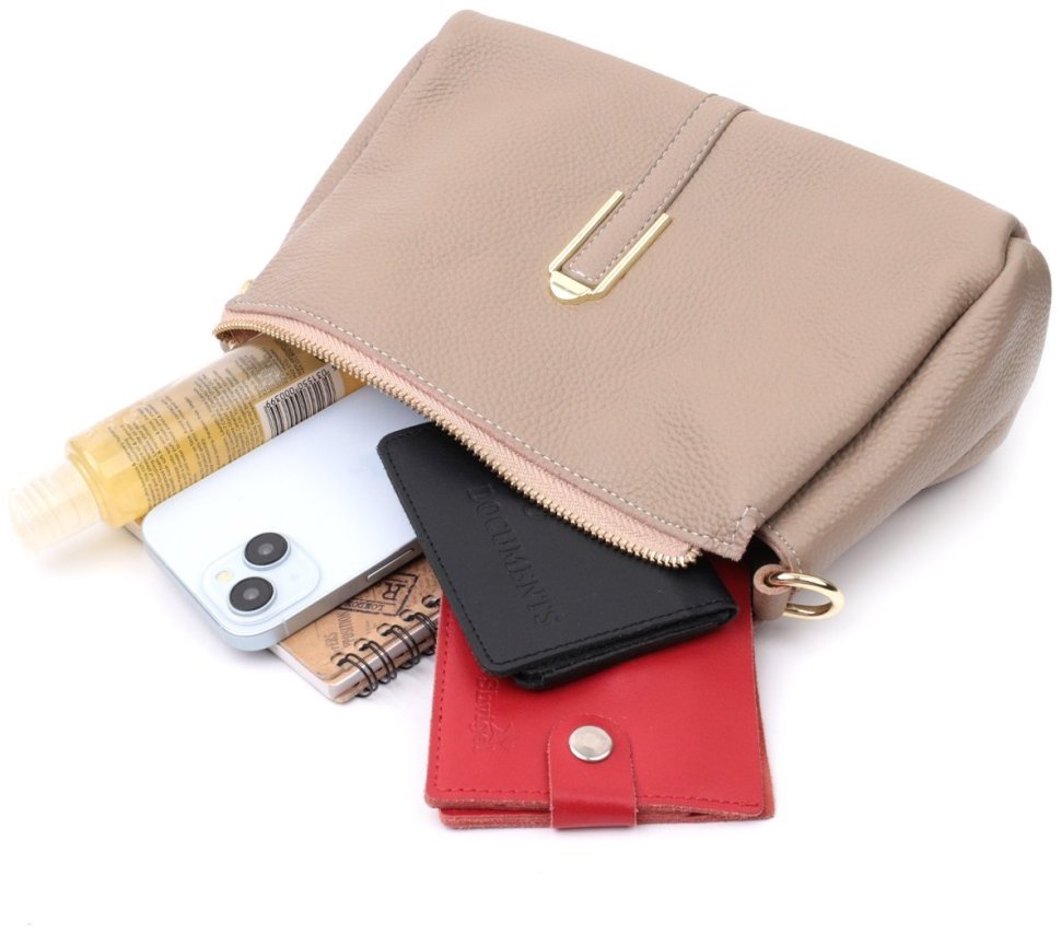 Женская кожаная сумка с металлическим декором Vintage 22609 Бежевая modnotak фото №10