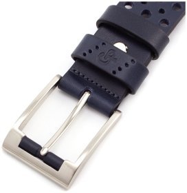 Кожаный ремень синего цвета с перфорацией Grande Pelle (43257)