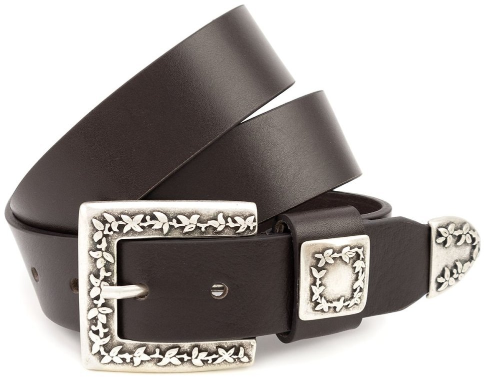 Дизайнерский кожаный женский ремень из итальянской кожи Gherardini 40806 цвет темно-коричневый modnotak фото №1