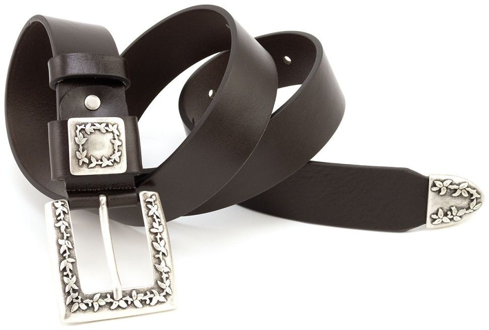 Дизайнерский кожаный женский ремень из итальянской кожи Gherardini 40806 цвет темно-коричневый modnotak фото №4