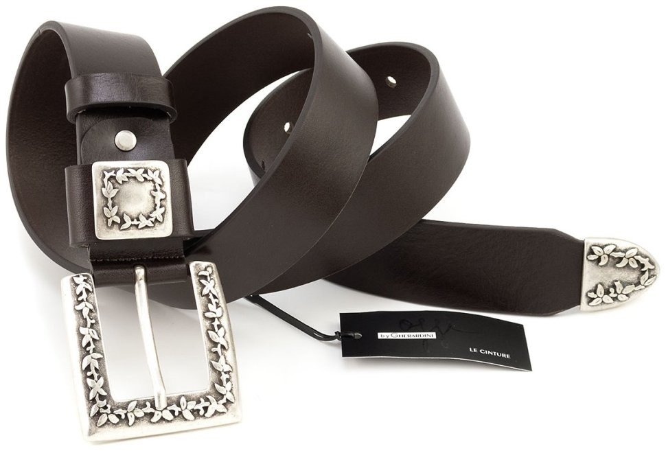 Дизайнерский кожаный женский ремень из итальянской кожи Gherardini 40806 цвет темно-коричневый modnotak фото №5