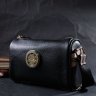 Повседневная женская сумка из кожи флотар с текстильным плечевым ремнем и украшением Vintage 102953 черного цвета modnotak фото - 9