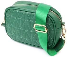 Компактна жіноча сумка з фактурної шкіри прошита нитью Vintage 103153 зеленого кольору
