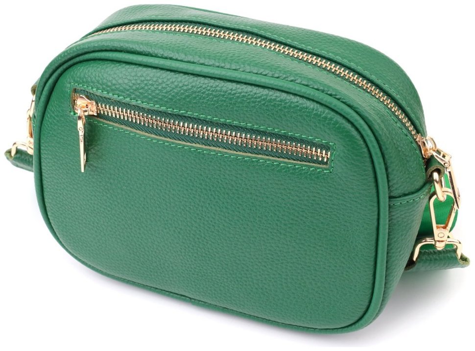 Компактная женская сумка из фактурной кожи прошитая нитью Vintage 103153 зеленого цвета modnotak фото №2