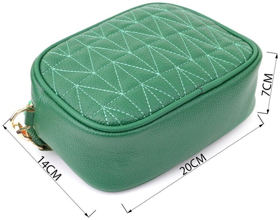 Компактная женская сумка из фактурной кожи прошитая нитью Vintage 103153 зеленого цвета modnotak фото №3