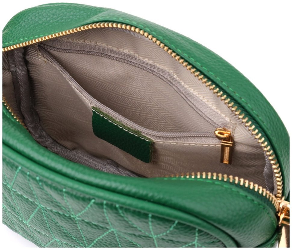 Компактная женская сумка из фактурной кожи прошитая нитью Vintage 103153 зеленого цвета modnotak фото №7