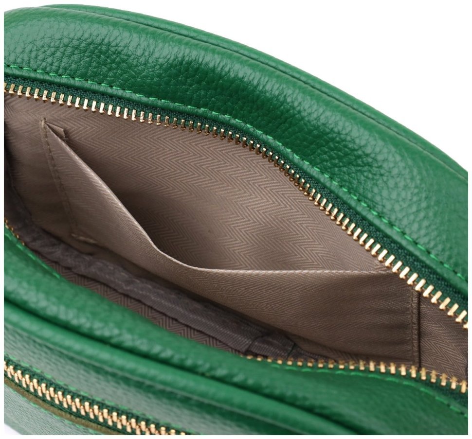 Компактная женская сумка из фактурной кожи прошитая нитью Vintage 103153 зеленого цвета modnotak фото №8
