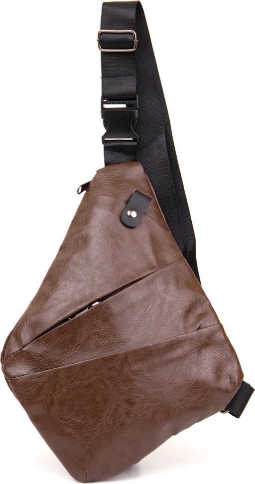 Темно-коричнева тонка чоловіча сумка-слінг їх шкірозамінника Vintage (20566)