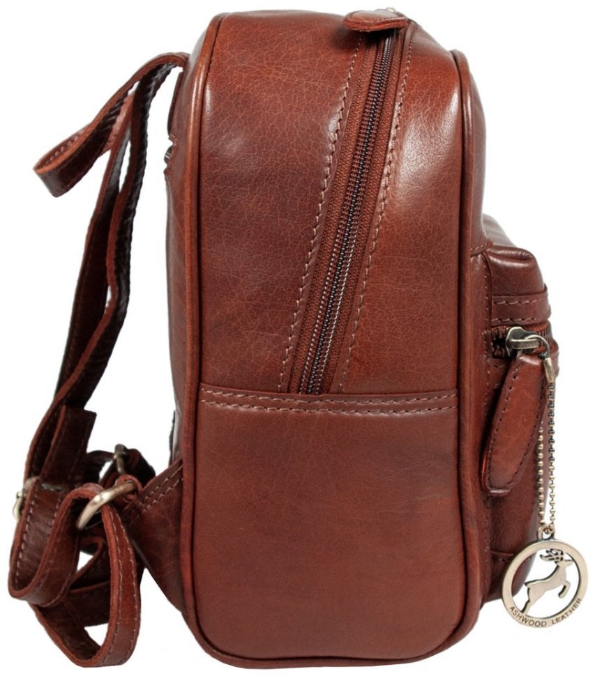 Женский рюкзак из натуральной гладкой кожи на молнии Ashwood T87 коричневого цвета 94253 modnotak фото №3