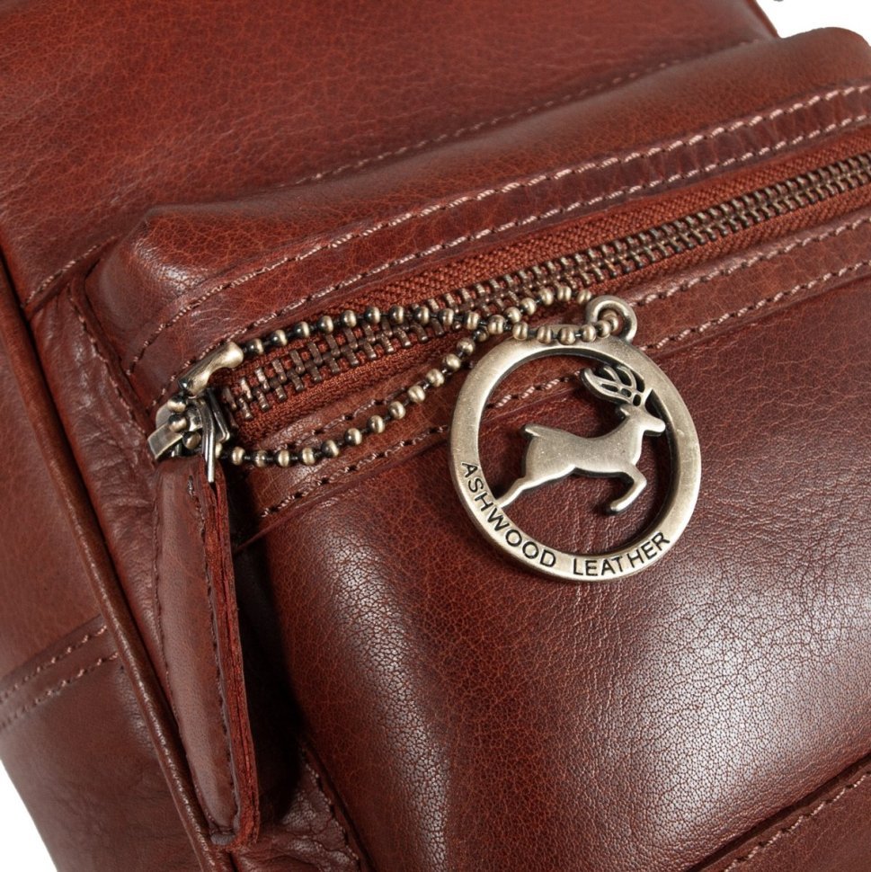 Женский рюкзак из натуральной гладкой кожи на молнии Ashwood T87 коричневого цвета 94253 modnotak фото №6