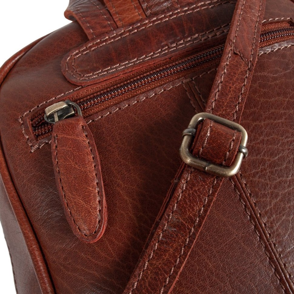 Женский рюкзак из натуральной гладкой кожи на молнии Ashwood T87 коричневого цвета 94253 modnotak фото №8