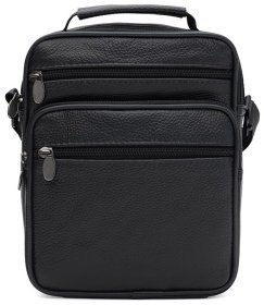 Повседневная мужская барсетка из кожи флотар через плечо Borsa Leather 104553 черного цвета