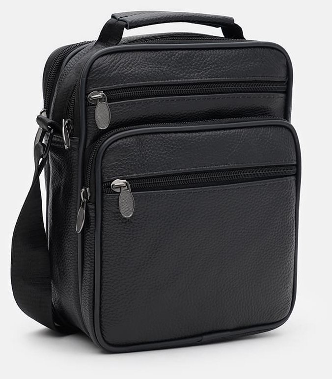 Повседневная мужская барсетка из кожи флотар через плечо Borsa Leather 104553 черного цвета modnotak фото №2