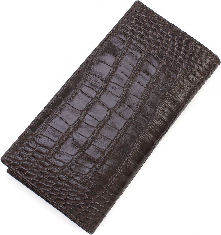 Функциональный купюрник из качественной кожи под крокодила в коричневом цвете KARYA (0937-57)