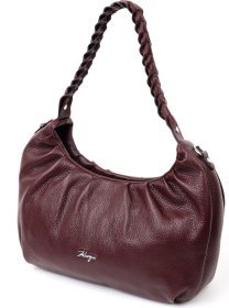 Бордовая женская сумка-багет из натуральной кожи с плетеной ручкой KARYA (2420839)