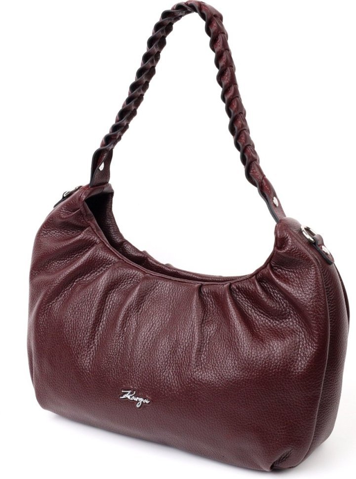 Бордова жіноча сумка-багет з натуральної шкіри із плетеною ручкою KARYA (2420839)