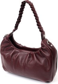 Бордовая женская сумка-багет из натуральной кожи с плетеной ручкой KARYA (2420839)