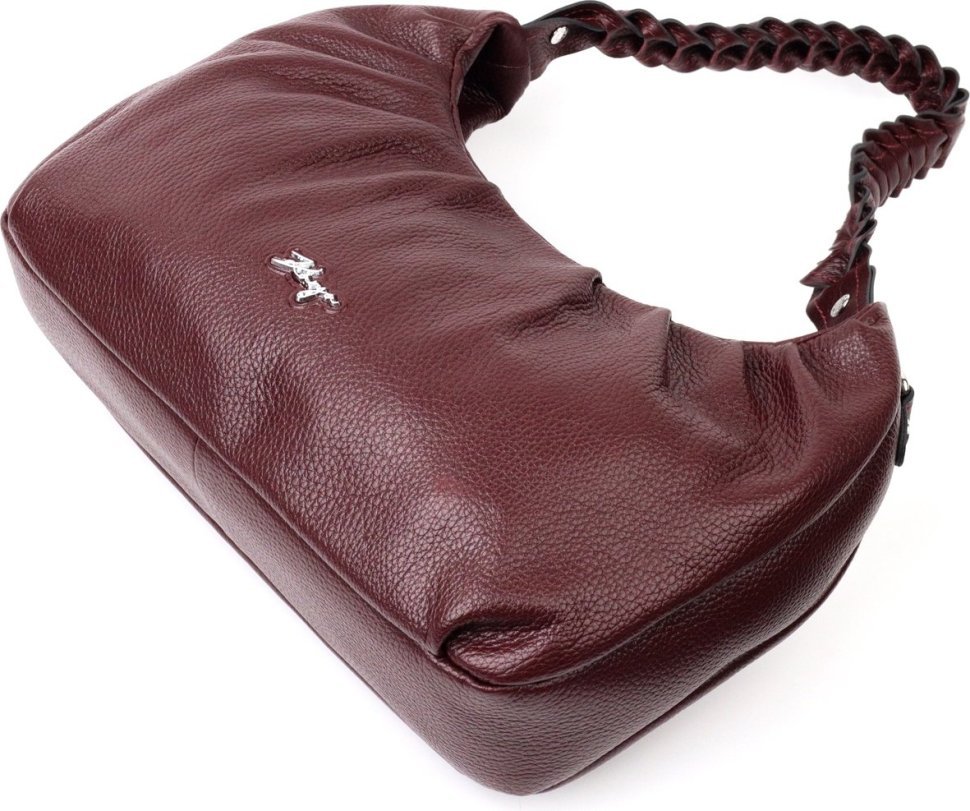 Бордова жіноча сумка-багет з натуральної шкіри із плетеною ручкою KARYA (2420839)