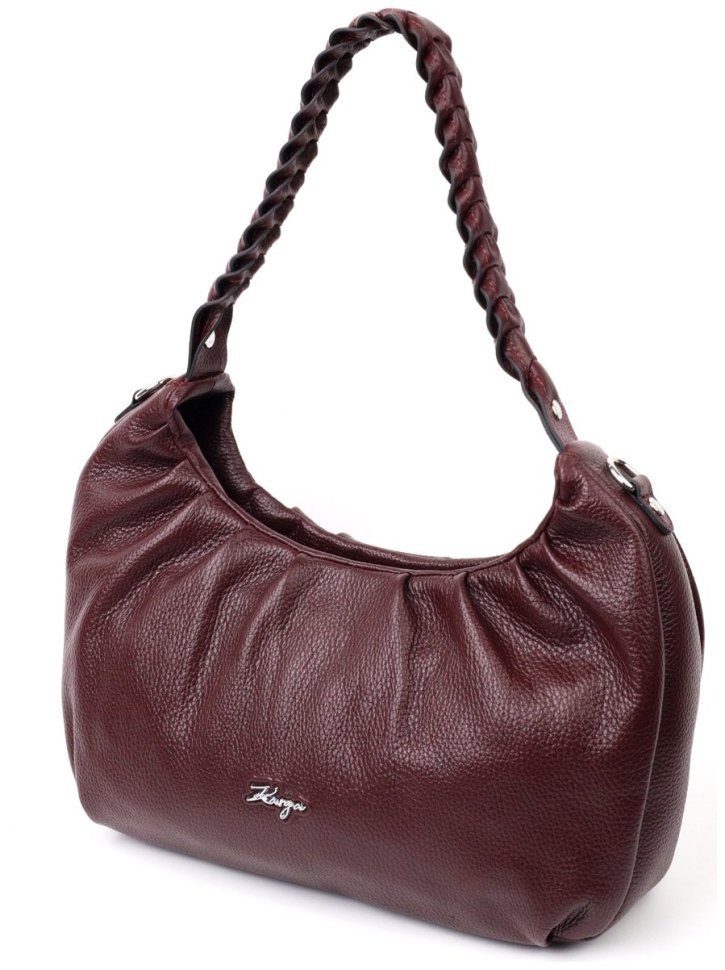 Бордова жіноча сумка-багет з натуральної шкіри із плетеною ручкою KARYA (2420839) modnotak фото №23