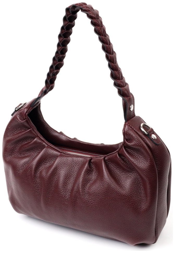 Бордова жіноча сумка-багет з натуральної шкіри із плетеною ручкою KARYA (2420839) modnotak фото №24