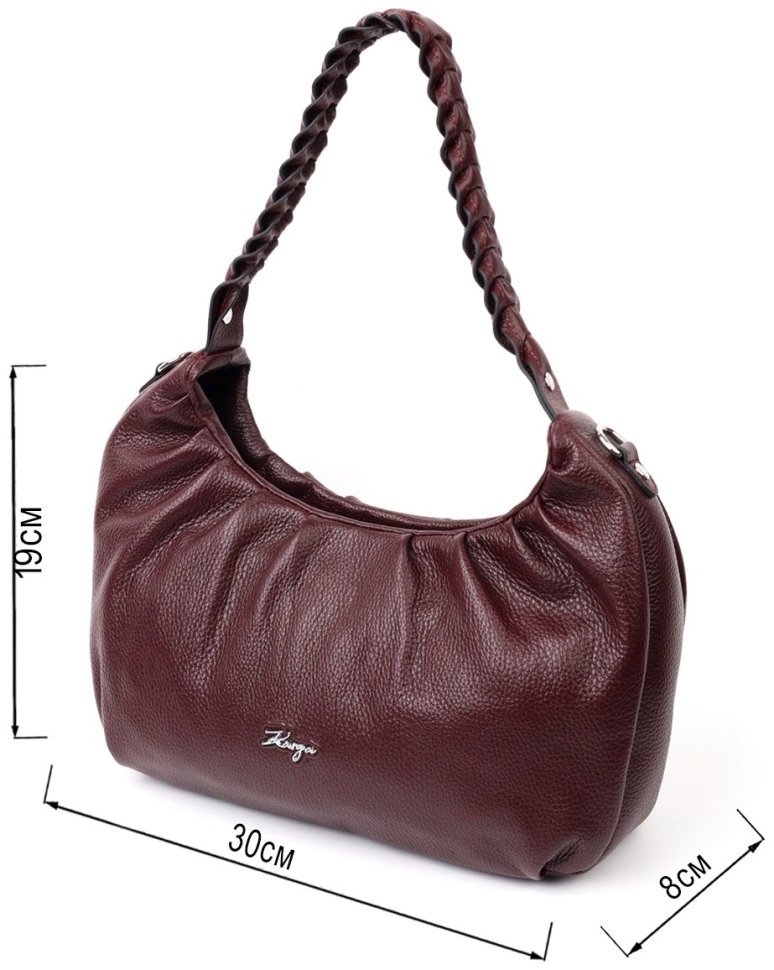 Бордова жіноча сумка-багет з натуральної шкіри із плетеною ручкою KARYA (2420839) modnotak фото №25