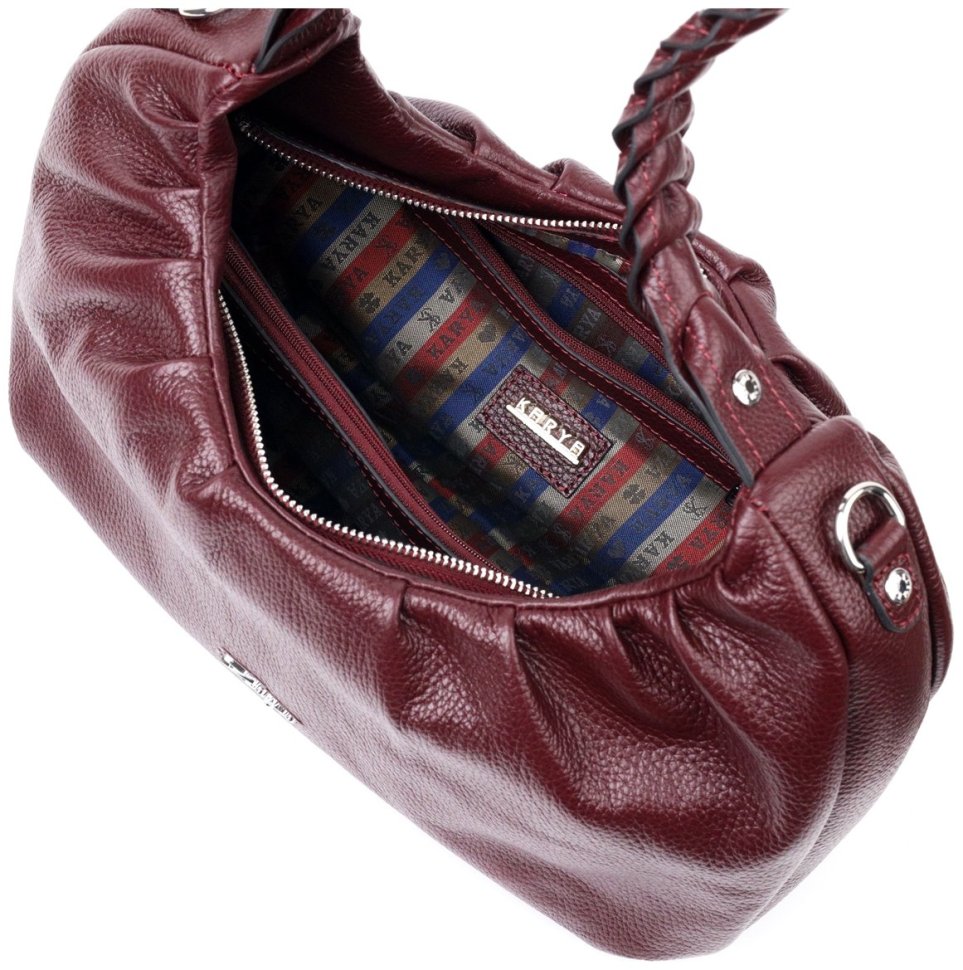 Бордова жіноча сумка-багет з натуральної шкіри із плетеною ручкою KARYA (2420839) modnotak фото №28