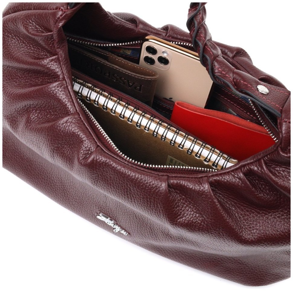 Бордова жіноча сумка-багет з натуральної шкіри із плетеною ручкою KARYA (2420839) modnotak фото №29