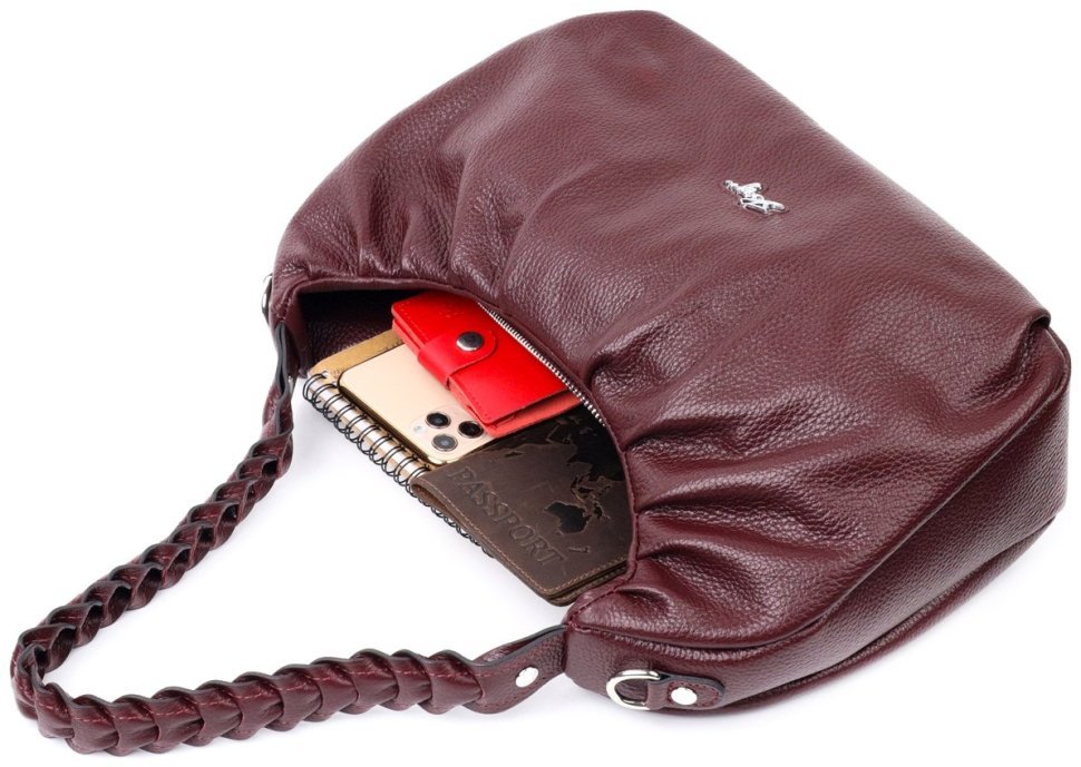 Бордова жіноча сумка-багет з натуральної шкіри із плетеною ручкою KARYA (2420839) modnotak фото №32