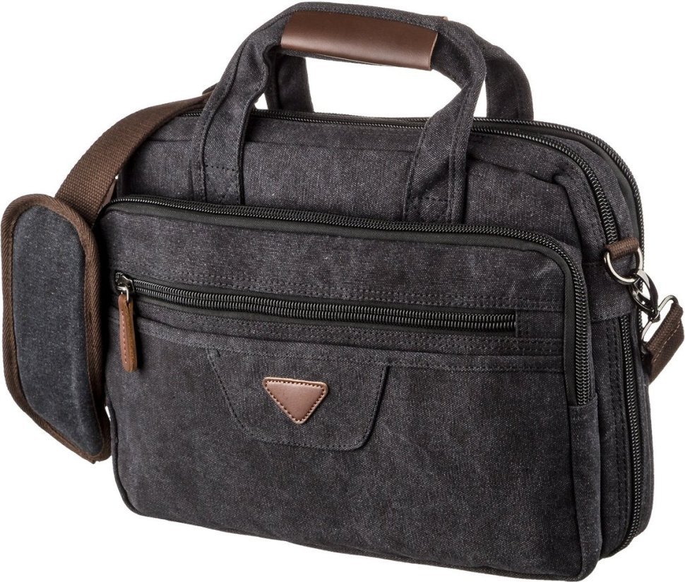 Черная сумка для ноутбука из качественного текстиля на два отделения Vintage (20177) modnotak фото №1