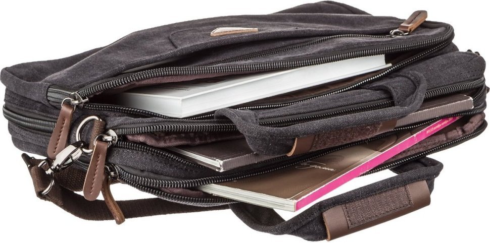 Черная сумка для ноутбука из качественного текстиля на два отделения Vintage (20177) modnotak фото №2